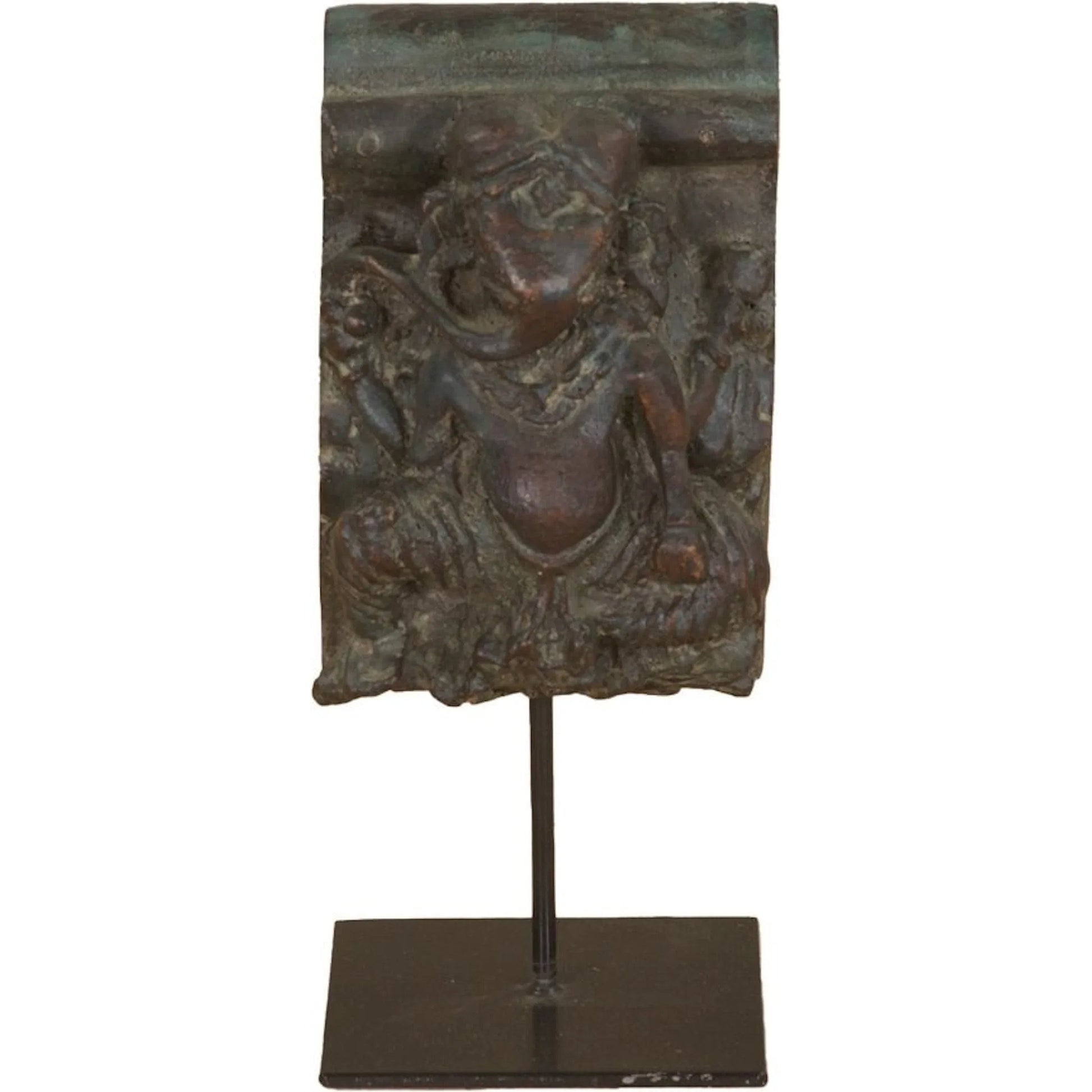 Curio Carved Wooden Ganesha on Iron Stand by World Interiors in brown. Made from reclaimed wood, reclaimed iron in a traditional style.
