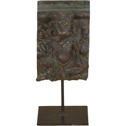 Curio Carved Wooden Ganesha on Iron Stand by World Interiors in brown. Made from reclaimed wood, reclaimed iron in a traditional style.