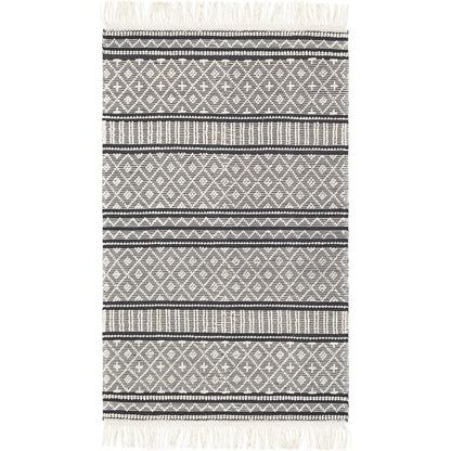 Farmhouse Tassels FTS-2300 Rug by Livabliss in black, white. Made from 60% wool, 40% cotton in a unique style.