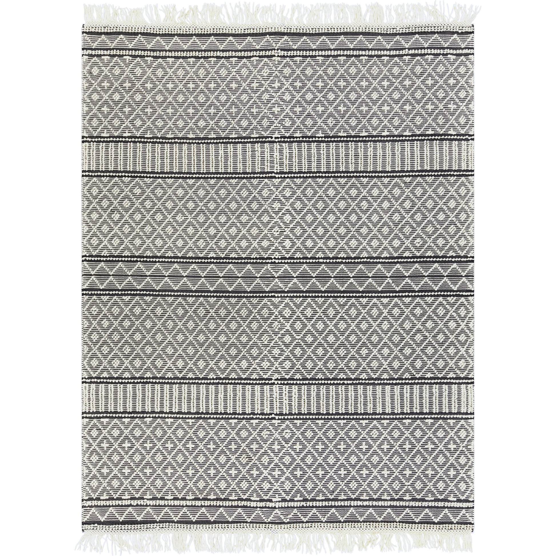 Farmhouse Tassels FTS-2300 Rug by Livabliss in black, white. Made from 60% wool, 40% cotton in a unique style.