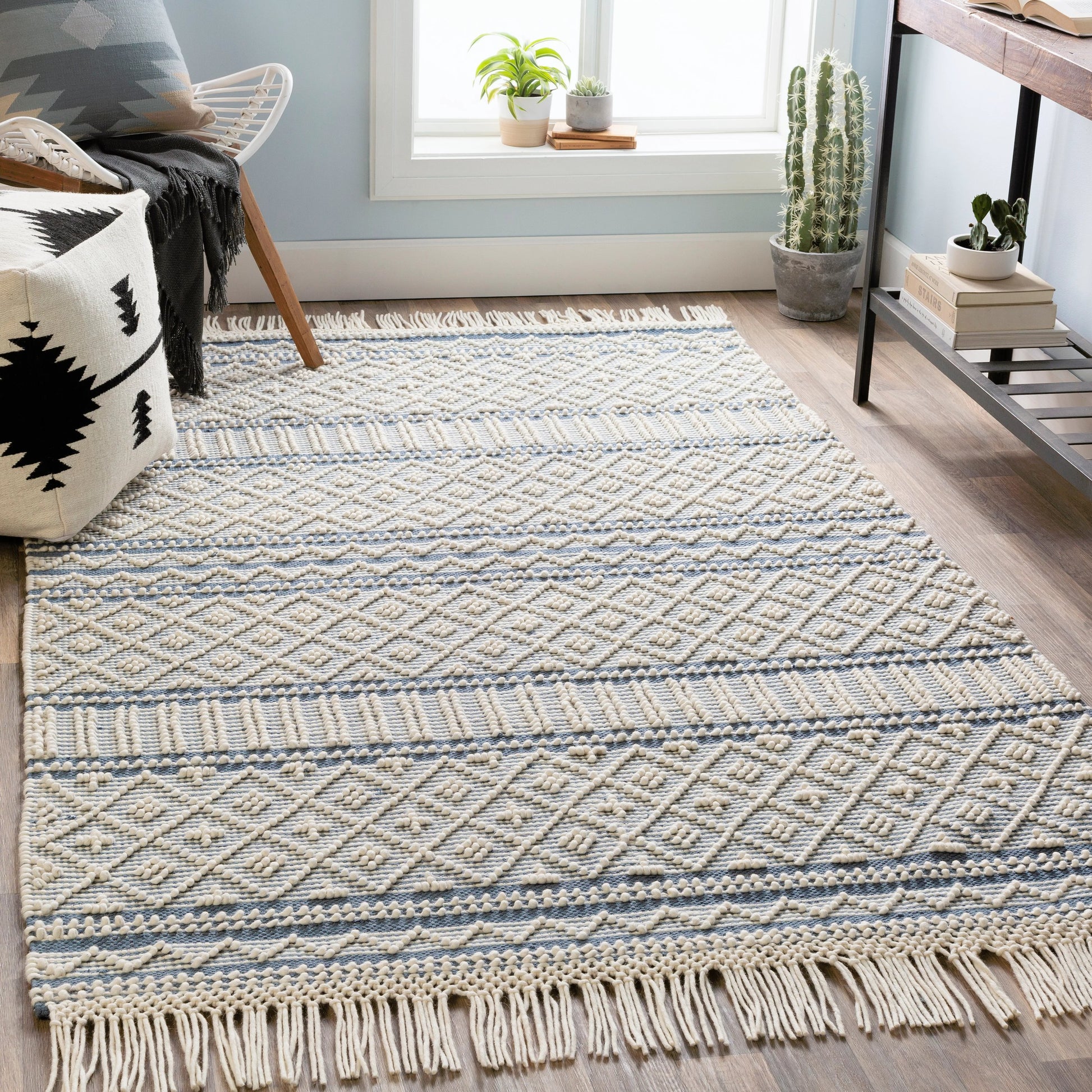 Farmhouse Tassels FTS-2300 Rug by Livabliss in black, white. Made from 60% wool, 40% cotton in a unique style.
