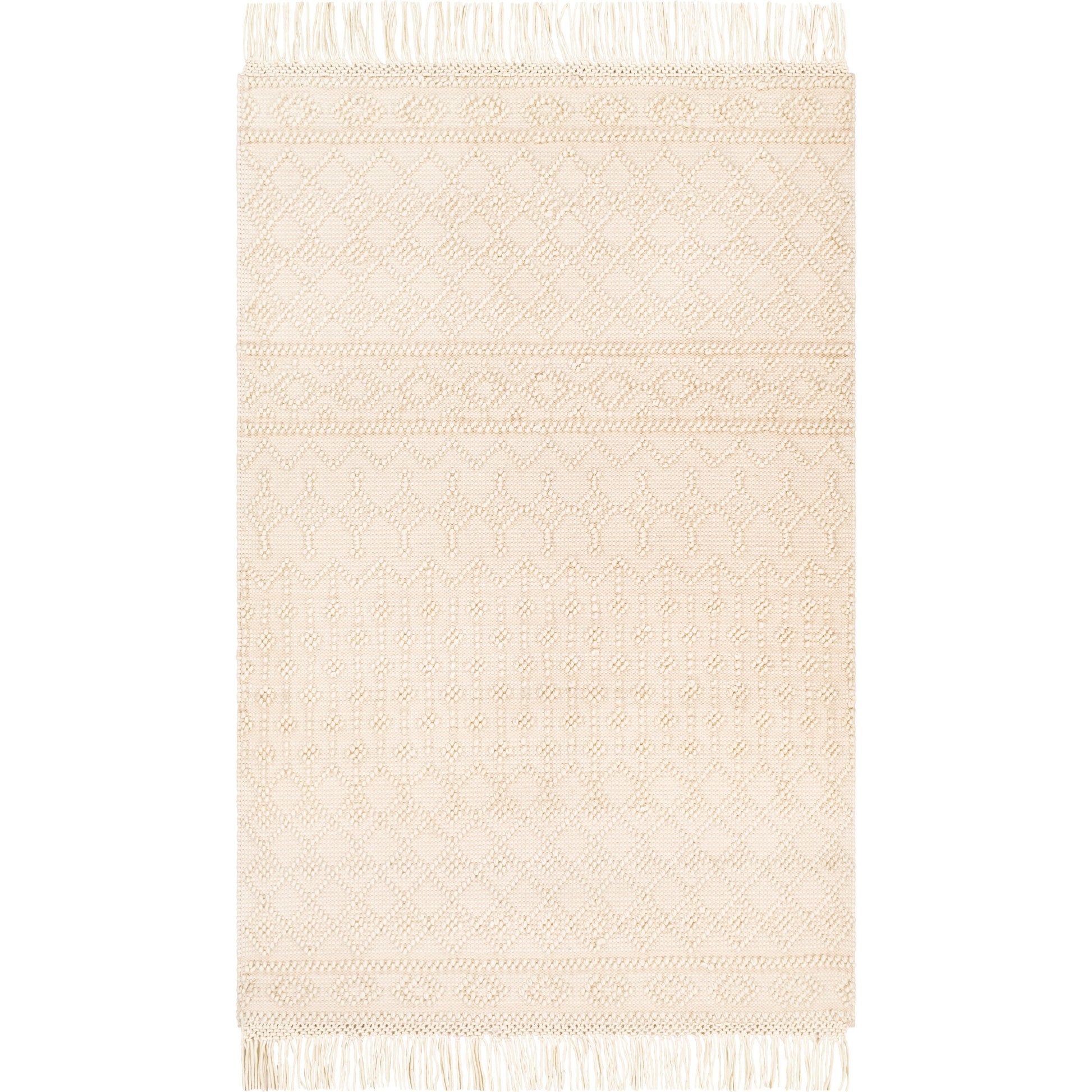 Farmhouse Tassels FTS-2304 Rug by Livabliss in white, beige. Made from 60% wool, 40% cotton in a unique style.