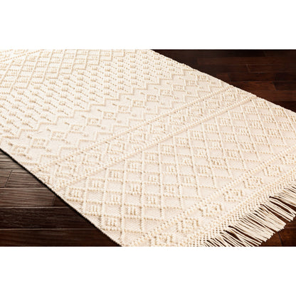 Farmhouse Tassels FTS-2304 Rug by Livabliss in white, beige. Made from 60% wool, 40% cotton in a unique style.
