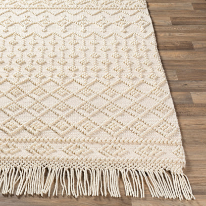 Farmhouse Tassels FTS-2304 Rug by Livabliss in white, beige. Made from 60% wool, 40% cotton in a unique style.