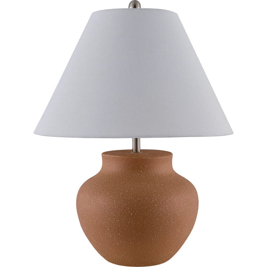 Festus Accent Table Lamp by Livabliss in brick and hand finished. Made from ceramic, linen, iron in a unique style.