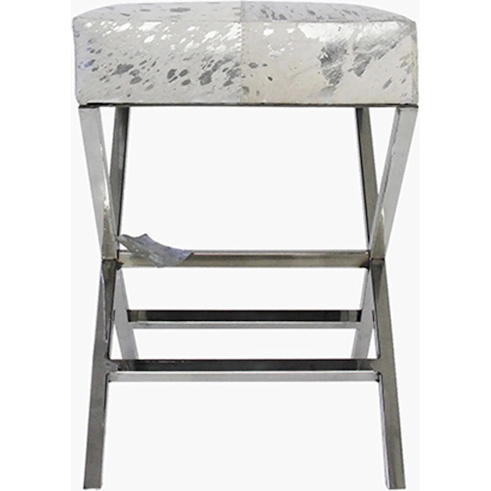 Safari Steel & Cowhide Bench - FU-26276 by Pasargad Home in silver. Made from steel, cowhide in a unique style.