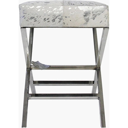 Safari Steel & Cowhide Bench - FU-26276 by Pasargad Home in silver. Made from steel, cowhide in a unique style.