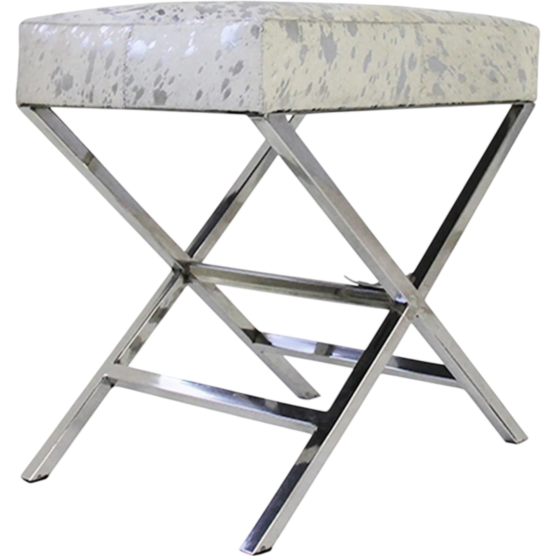 Safari Steel & Cowhide Bench - FU-26276 by Pasargad Home in silver. Made from steel, cowhide in a unique style.