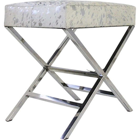 Safari Steel & Cowhide Bench - FU-26276 by Pasargad Home in silver. Made from steel, cowhide in a unique style.