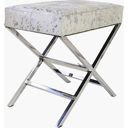 Safari Steel & Cowhide Bench - FU-26276 by Pasargad Home in silver. Made from steel, cowhide in a unique style.
