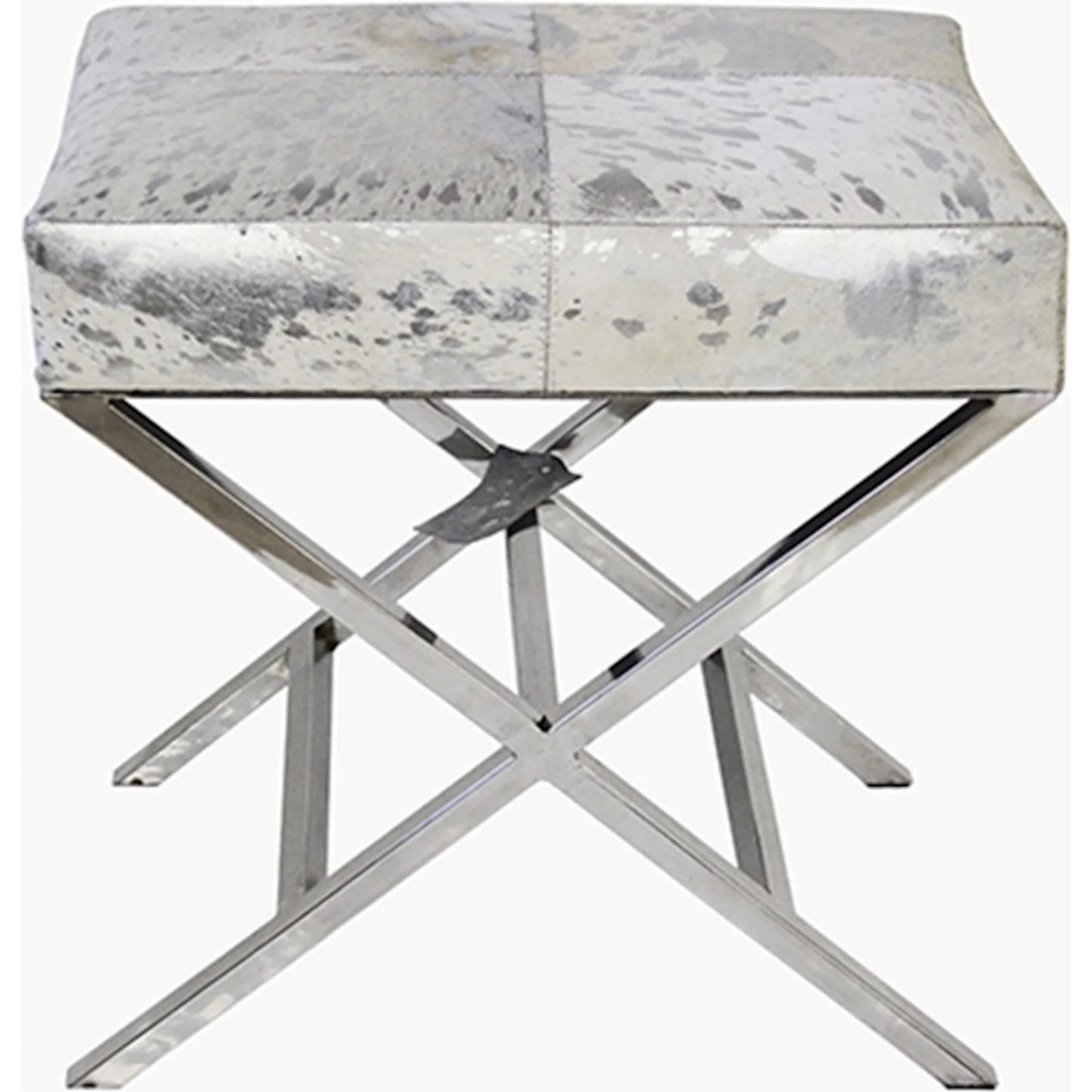 005 SI-2534698 | Additional Silo | Safari Steel & Cowhide Bench - FU-26276 by Pasargad Home in silver. Made from steel, cowhide in a unique style.