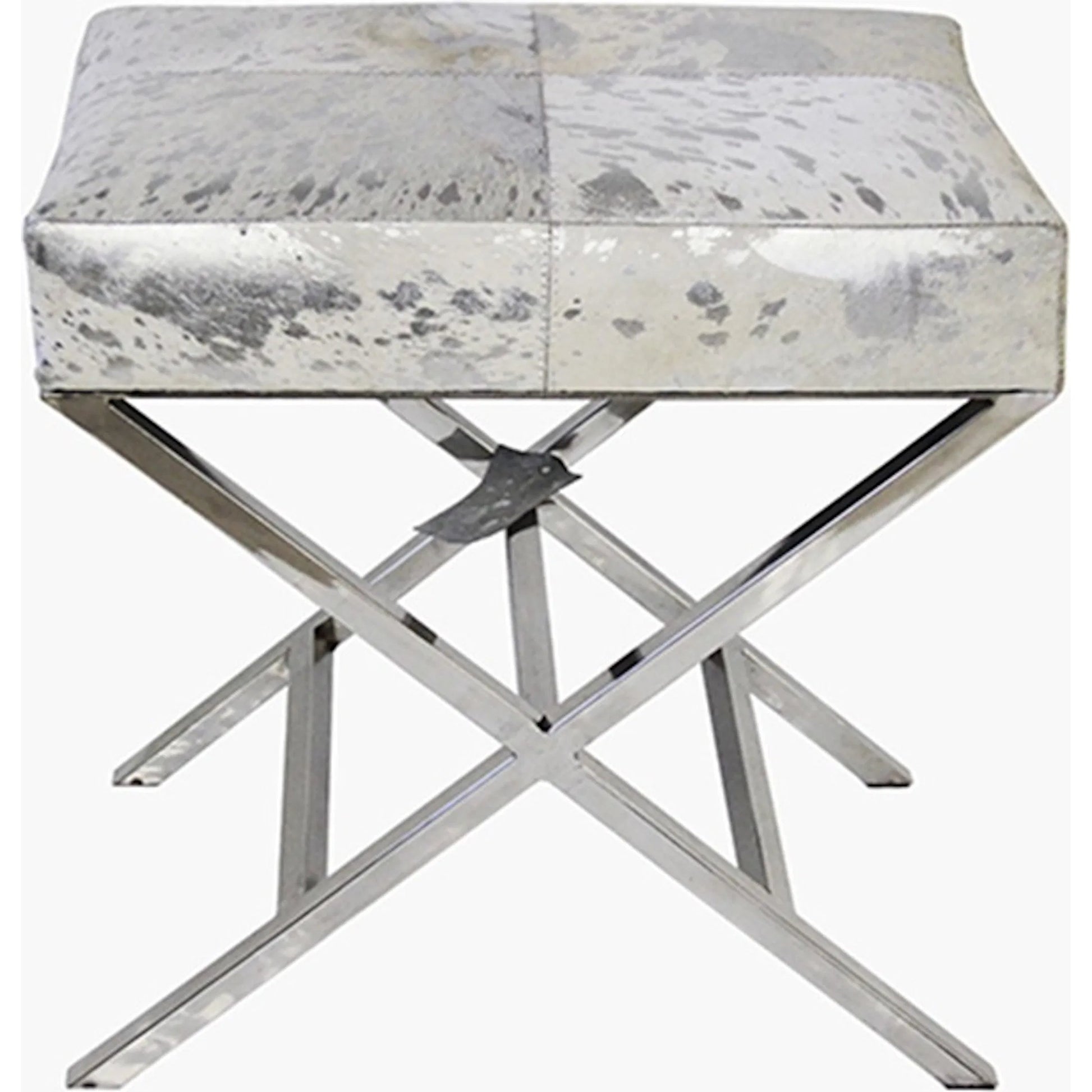 Safari Steel & Cowhide Bench - FU-26276 by Pasargad Home in silver. Made from steel, cowhide in a unique style.