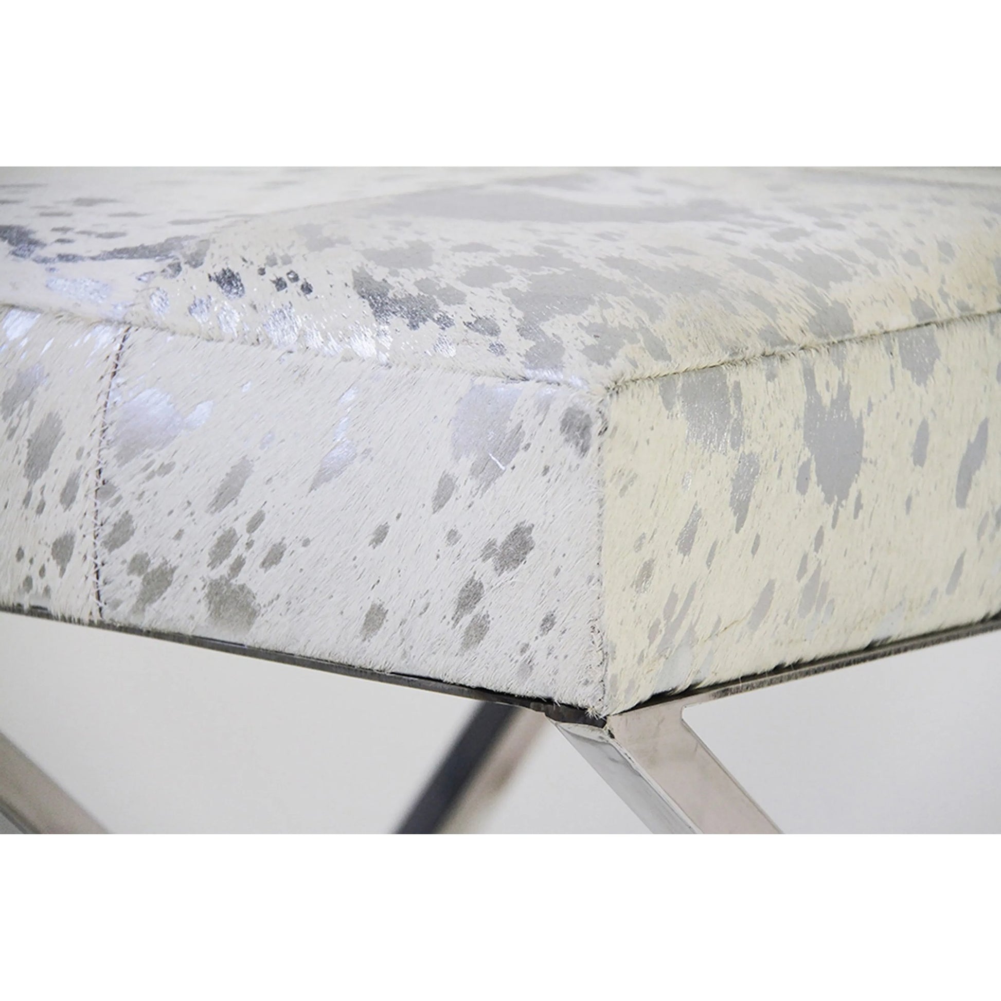 Safari Steel & Cowhide Bench - FU-26276 by Pasargad Home in silver. Made from steel, cowhide in a unique style.