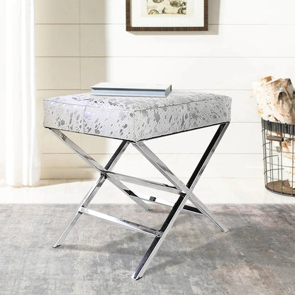 Safari Steel & Cowhide Bench - FU-26276 by Pasargad Home in silver. Made from steel, cowhide in a unique style.