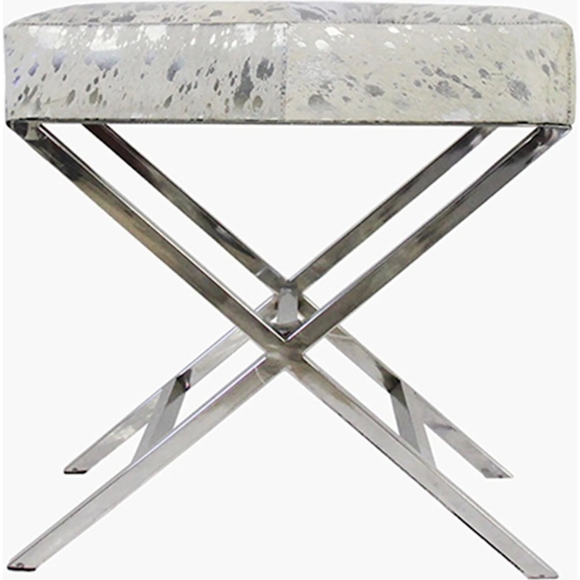 Safari Steel & Cowhide Bench - FU-26276 by Pasargad Home in silver. Made from steel, cowhide in a unique style.
