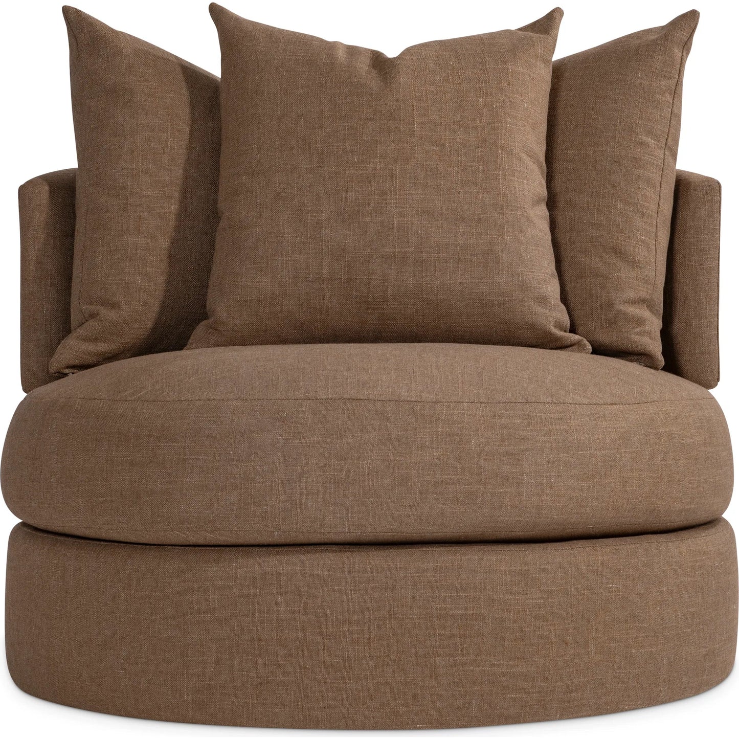 002 SI-2524048 | Additional Silo | Colby Fabric Swivel Chair by Bernhardt in brown. Made from polyfoam core, virgin polyester fibers, waterfowl feathers, waterfowl down in a transitional style.