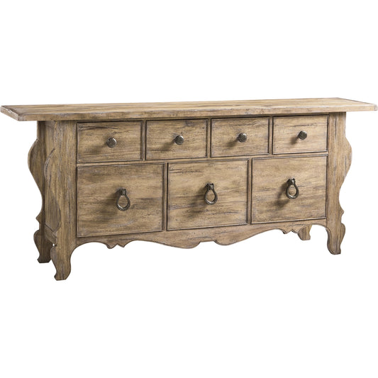 Caldera Dresser by Jonathan Charles in light spain painted walnut. Made from main acacia in a unique style.