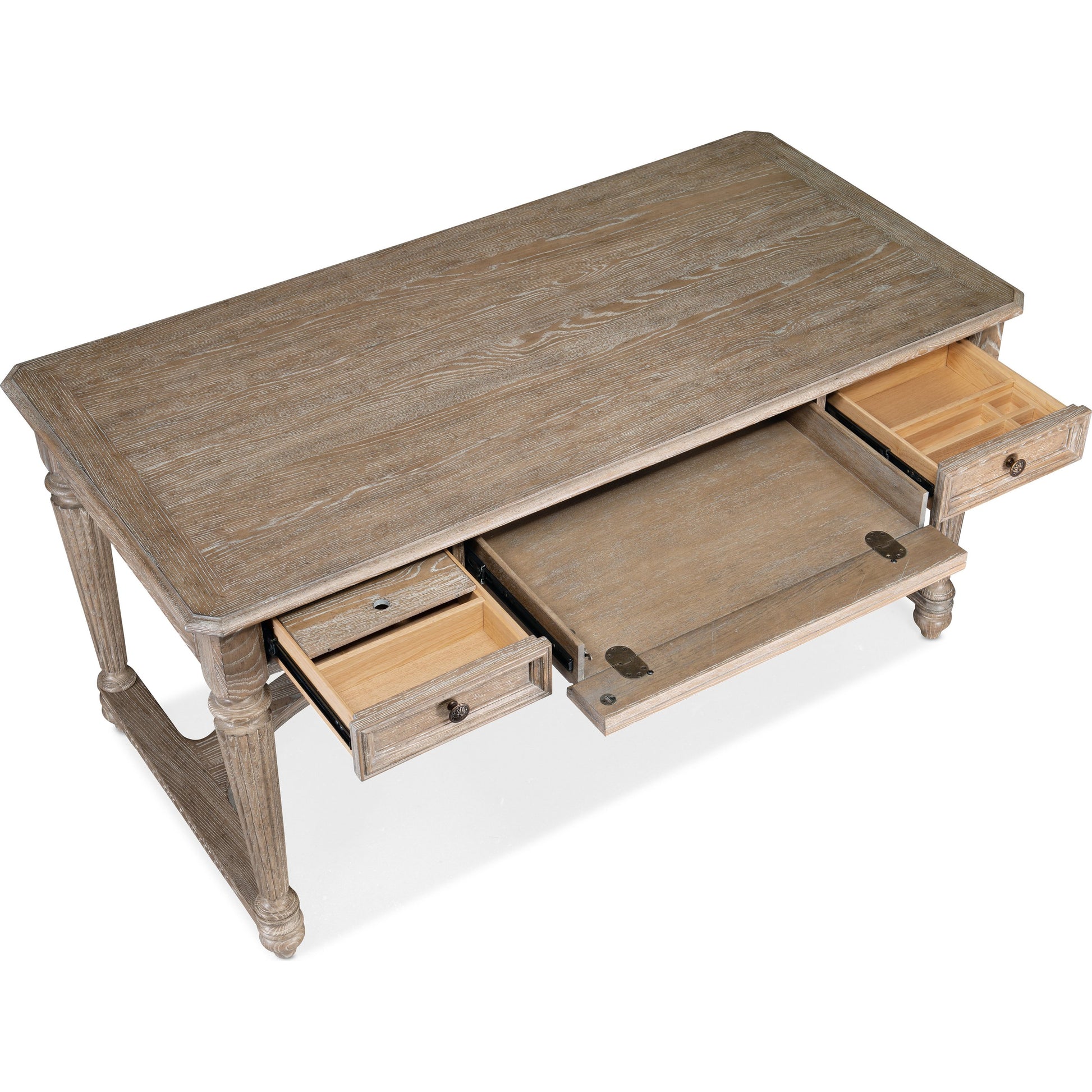 Sutter Writing Desk by Hooker Furniture in claro. Made from cathedral oak veneers in a traditional style.