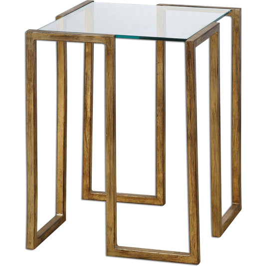Mirrin Accent Table by Uttermost. Made from iron, glass in a modern style.