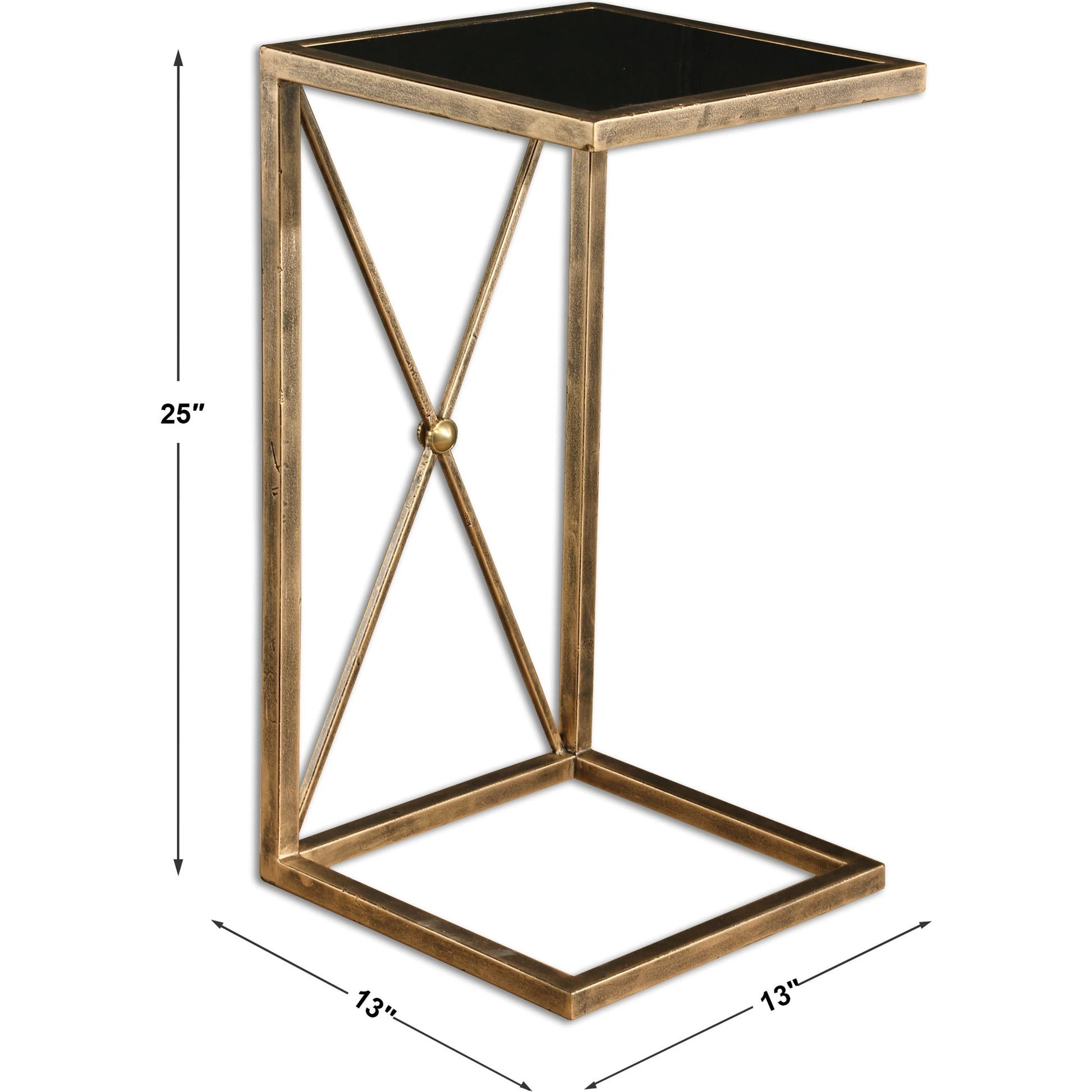 Zafina Side Table by Uttermost in gold. Made from iron, glass in a modern style.