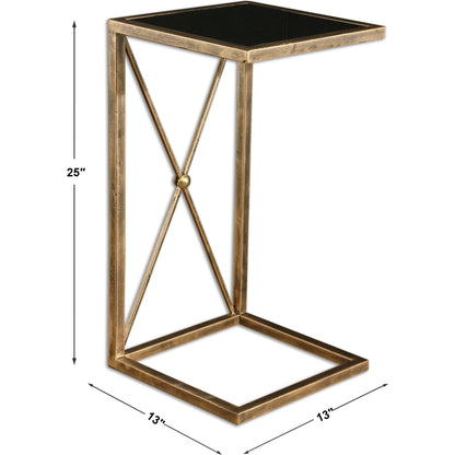 Zafina Side Table by Uttermost in gold. Made from iron, glass in a modern style.