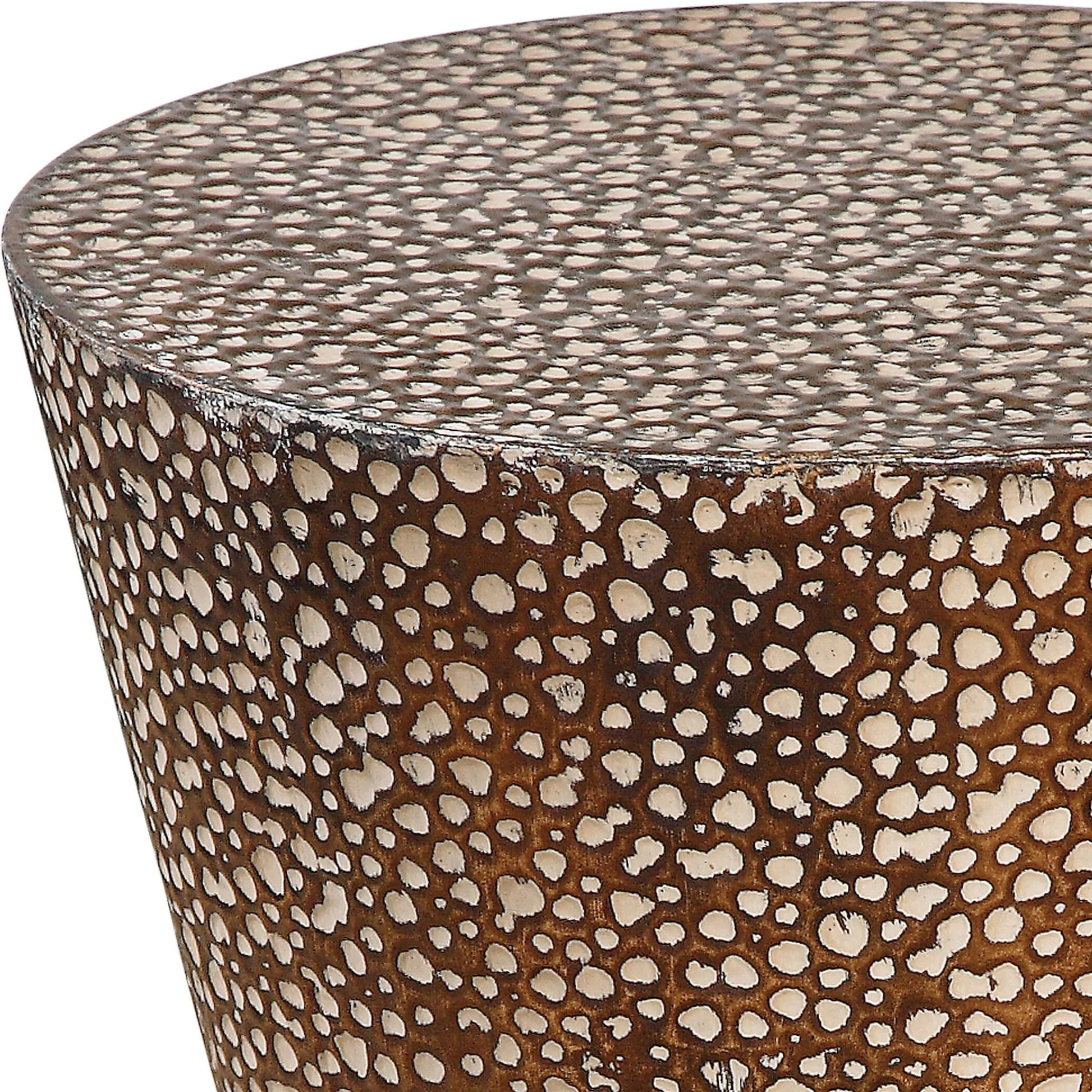 Cutler Drum Shaped Accent Table by Uttermost. Made from iron in a modern style.