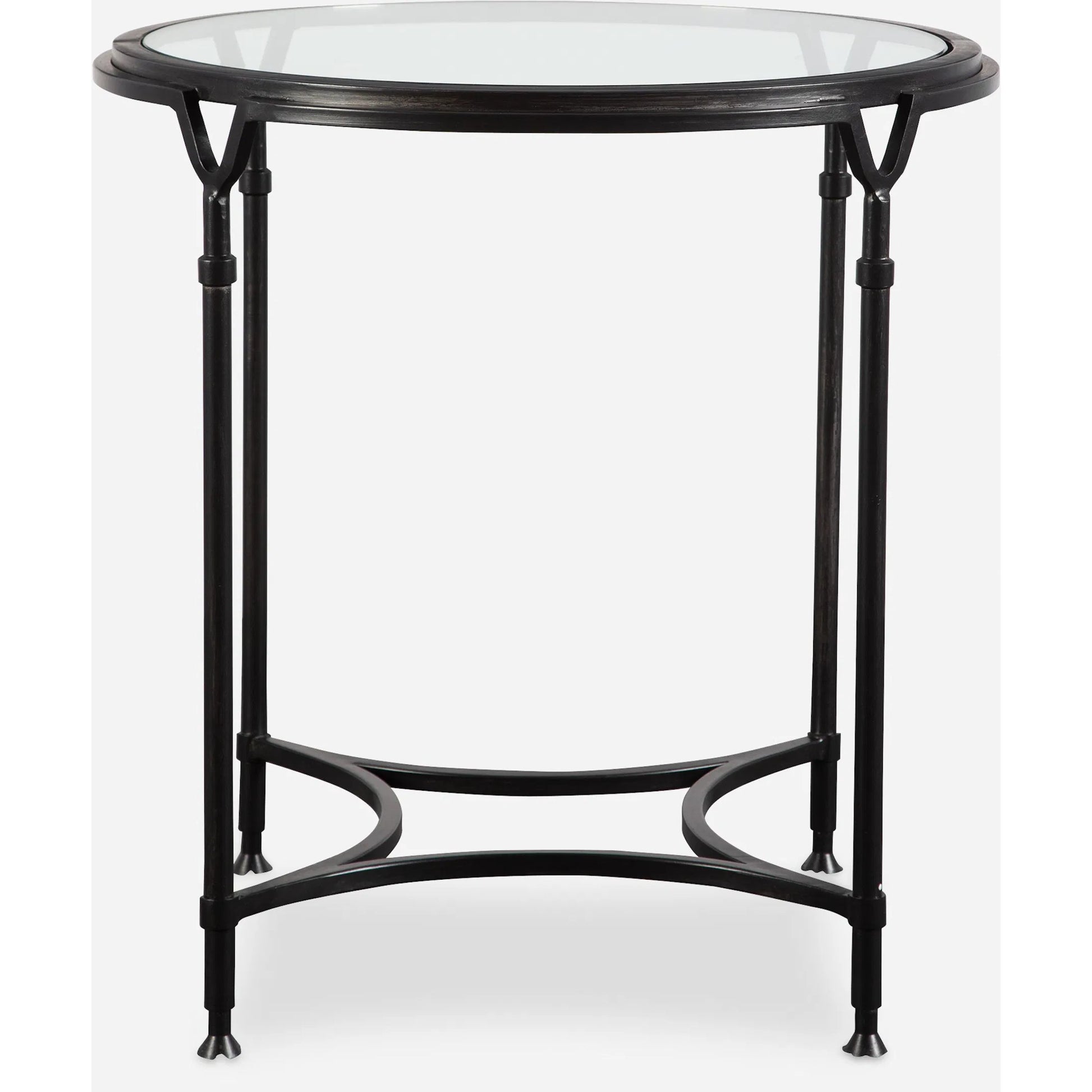 Samson Glass Side Table by Uttermost. Made from metal, glass in a cottage & farmhouse style.