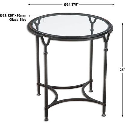 Samson Glass Side Table by Uttermost. Made from metal, glass in a cottage & farmhouse style.