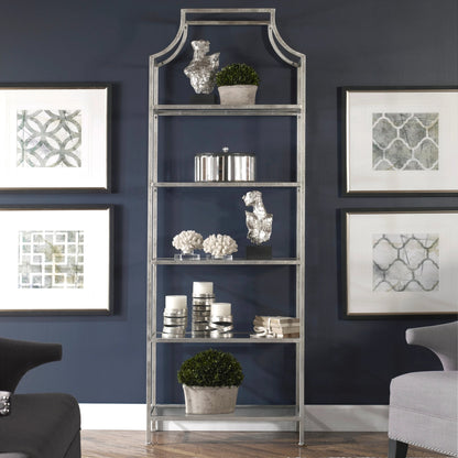 Aurelie Etagere by Uttermost in silver. Made from metal, glass in a modern style.