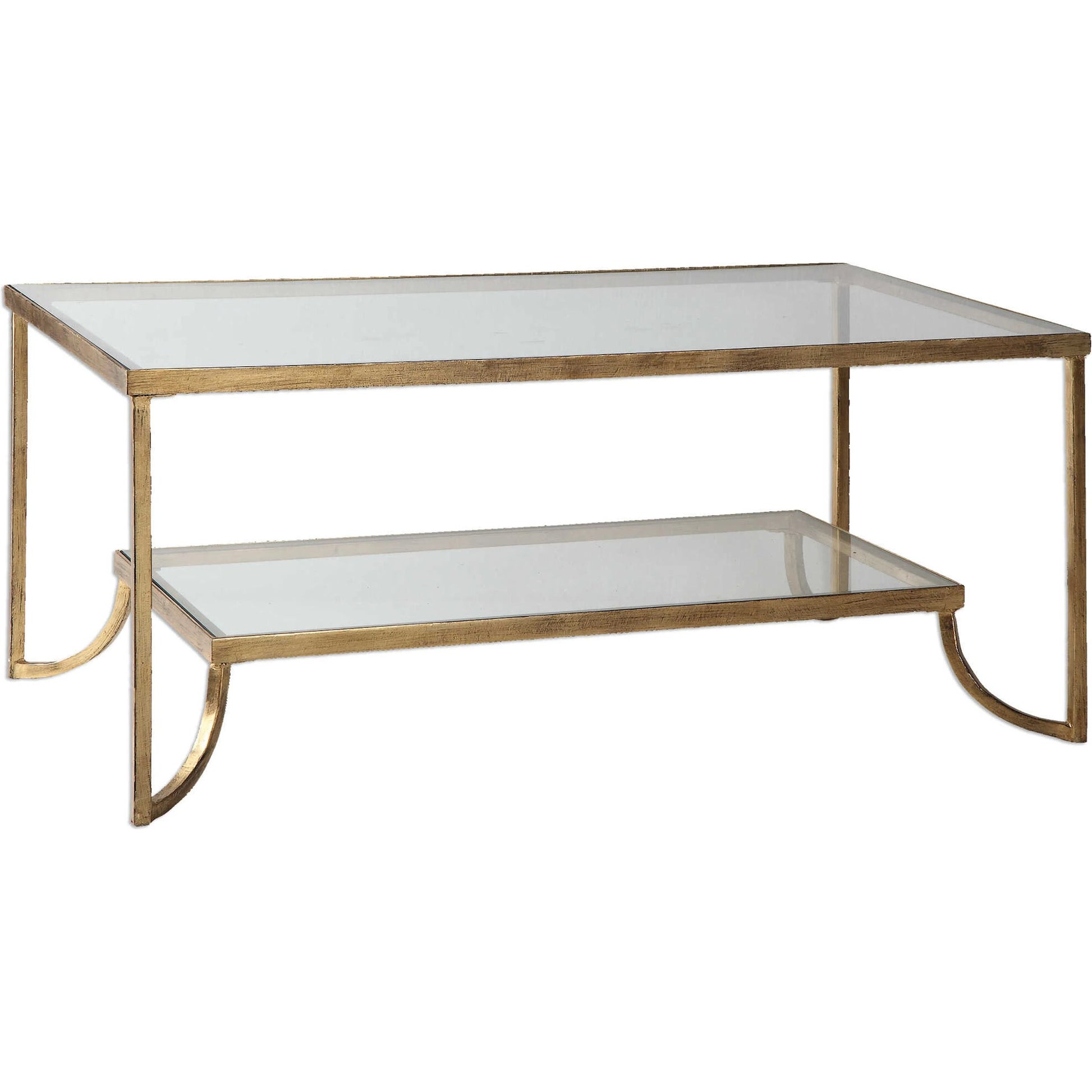 Katina Coffee Table by Uttermost in gold. Made from metal, glass in a modern style.