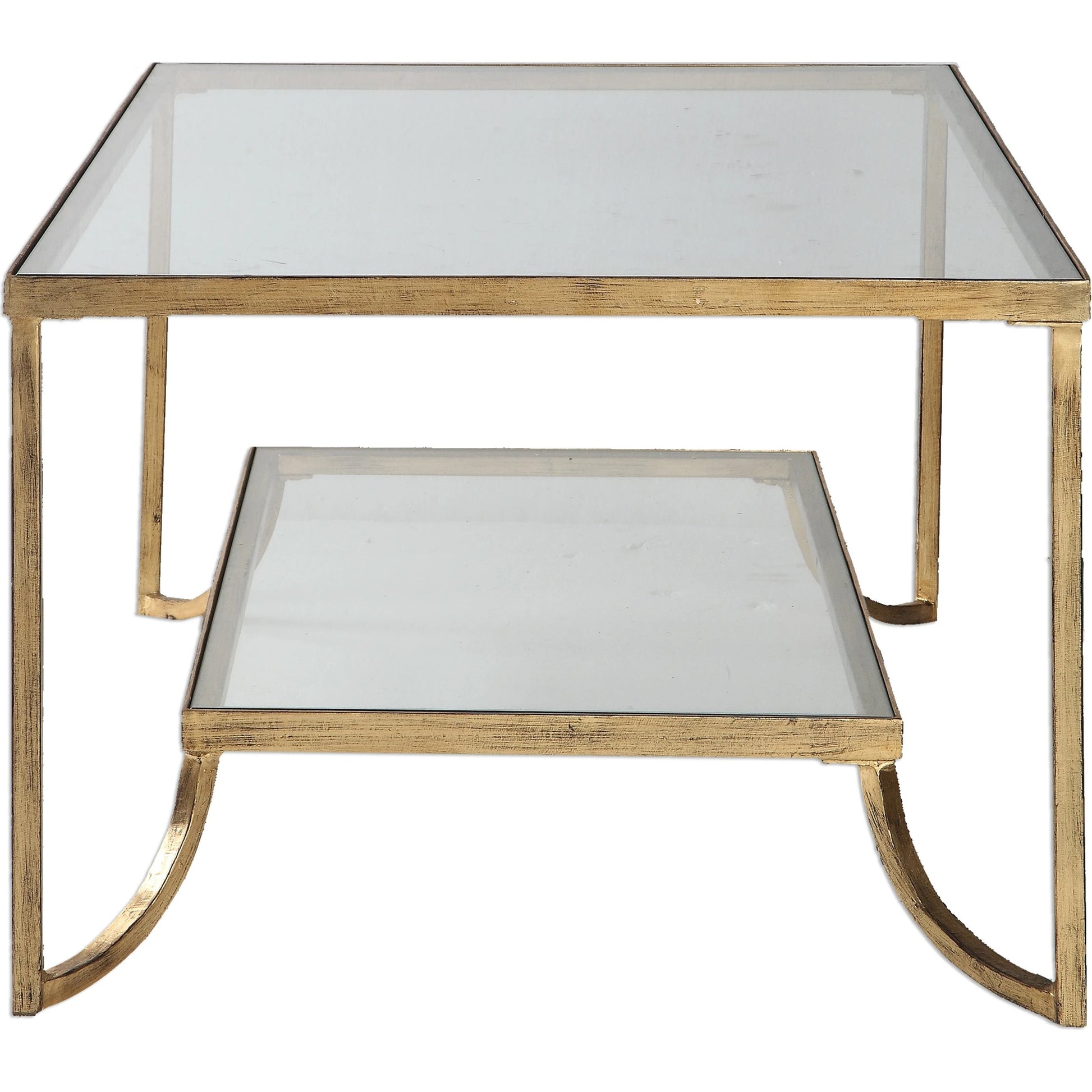Katina Coffee Table by Uttermost in gold. Made from metal, glass in a modern style.