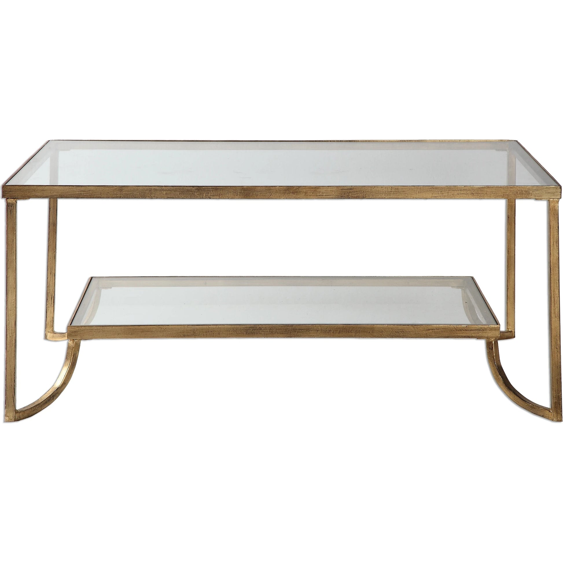Katina Coffee Table by Uttermost in gold. Made from metal, glass in a modern style.