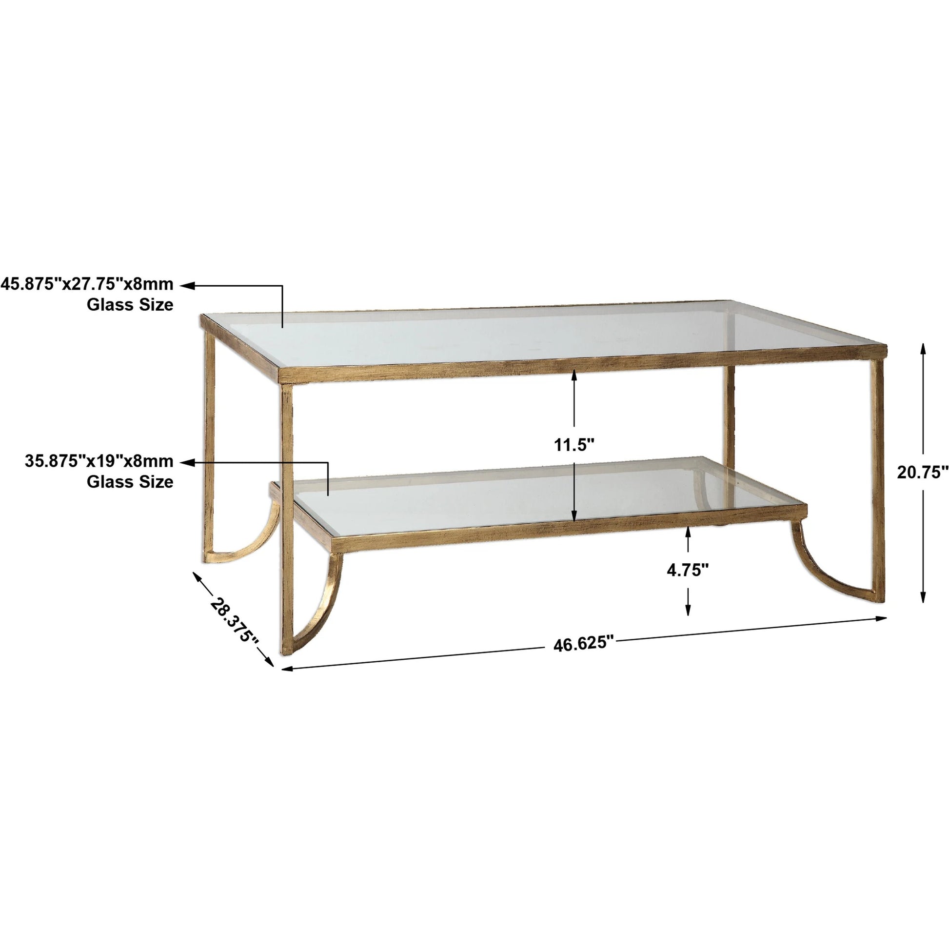 Katina Coffee Table by Uttermost in gold. Made from metal, glass in a modern style.