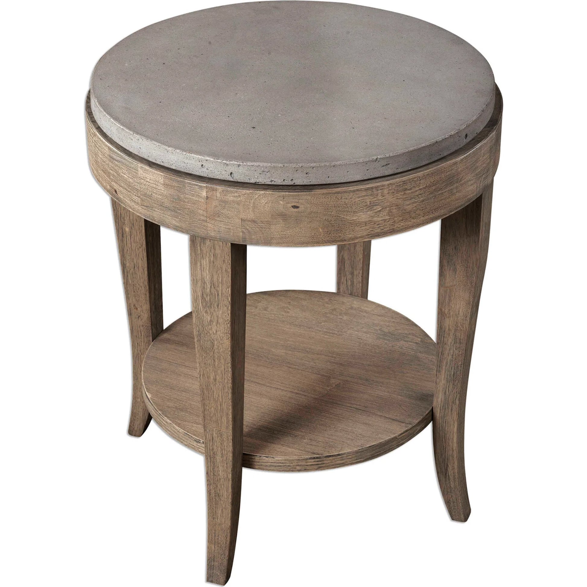 Deka Round Accent Table by Uttermost. Made from wood, concrete in a cottage & farmhouse style.