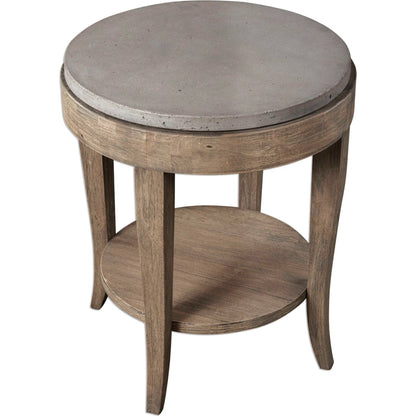 Deka Round Accent Table by Uttermost. Made from wood, concrete in a cottage & farmhouse style.