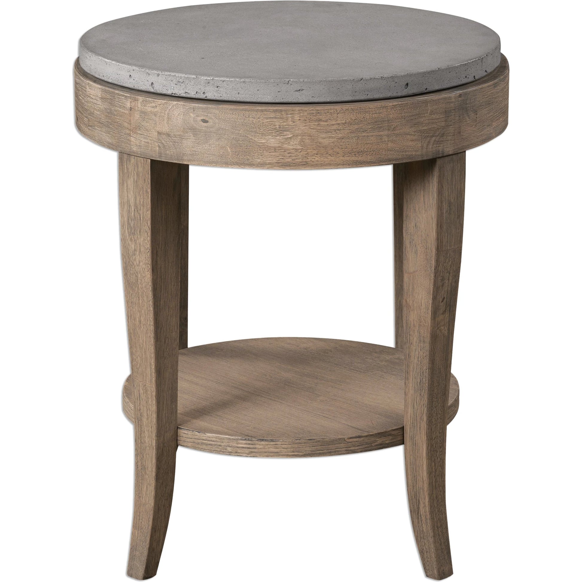 Deka Round Accent Table by Uttermost. Made from wood, concrete in a cottage & farmhouse style.