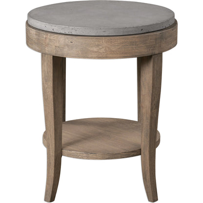 Deka Round Accent Table by Uttermost. Made from wood, concrete in a cottage & farmhouse style.