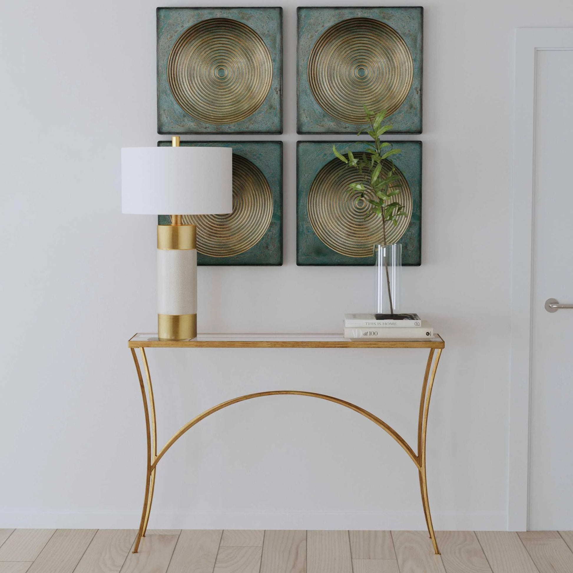 Alayna Console Table by Uttermost in black. Made from metal, tempered glass in a modern style.