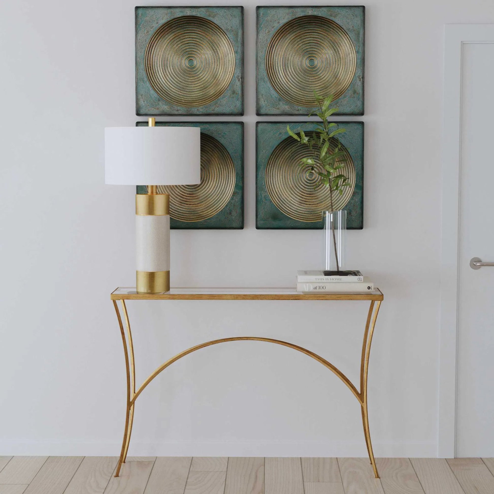 Alayna Console Table by Uttermost in black. Made from metal, tempered glass in a modern style.