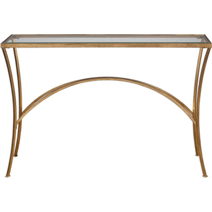 Alayna Console Table by Uttermost in black. Made from metal, tempered glass in a modern style.