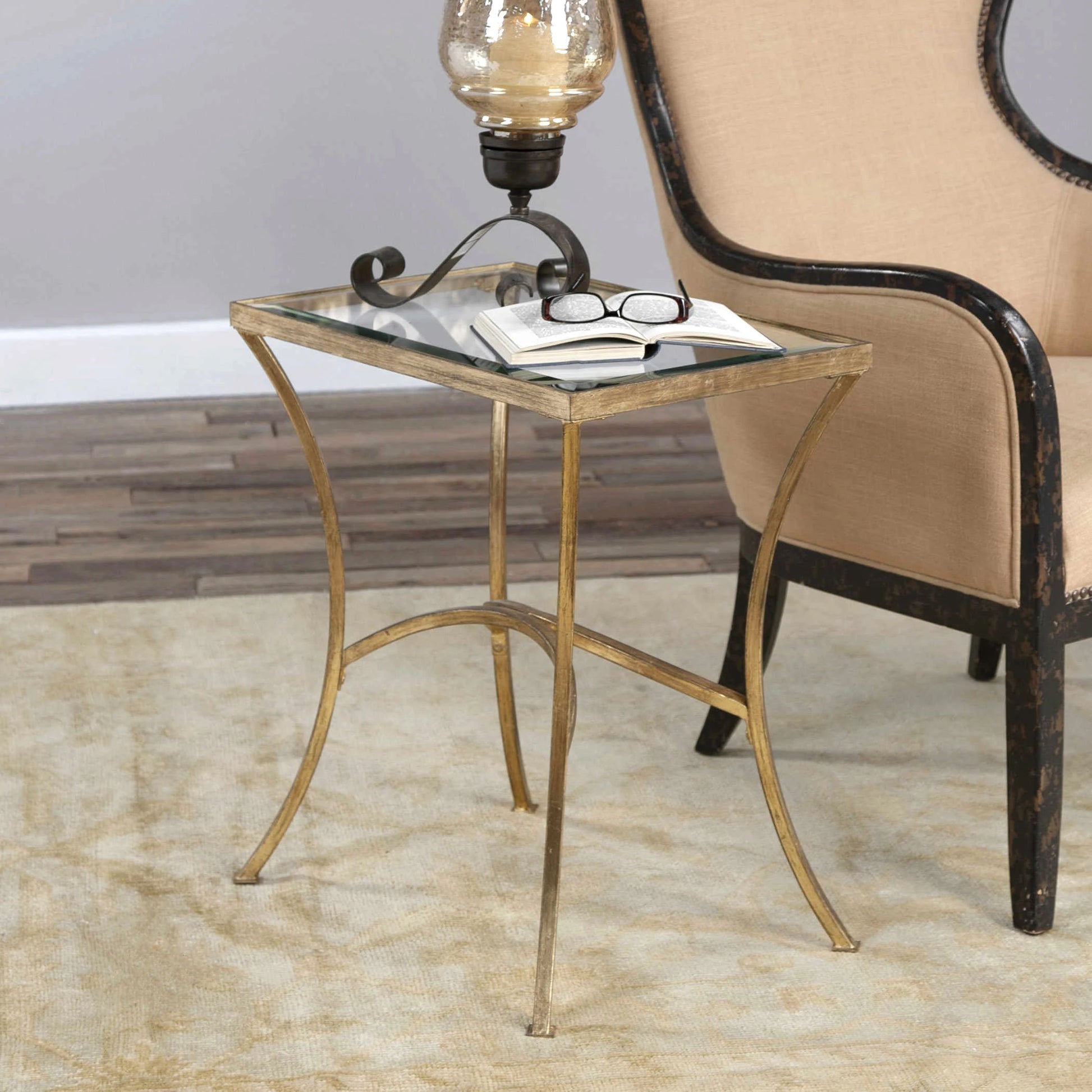 Alayna End Table by Uttermost. Made from metal, tempered glass in a modern style.