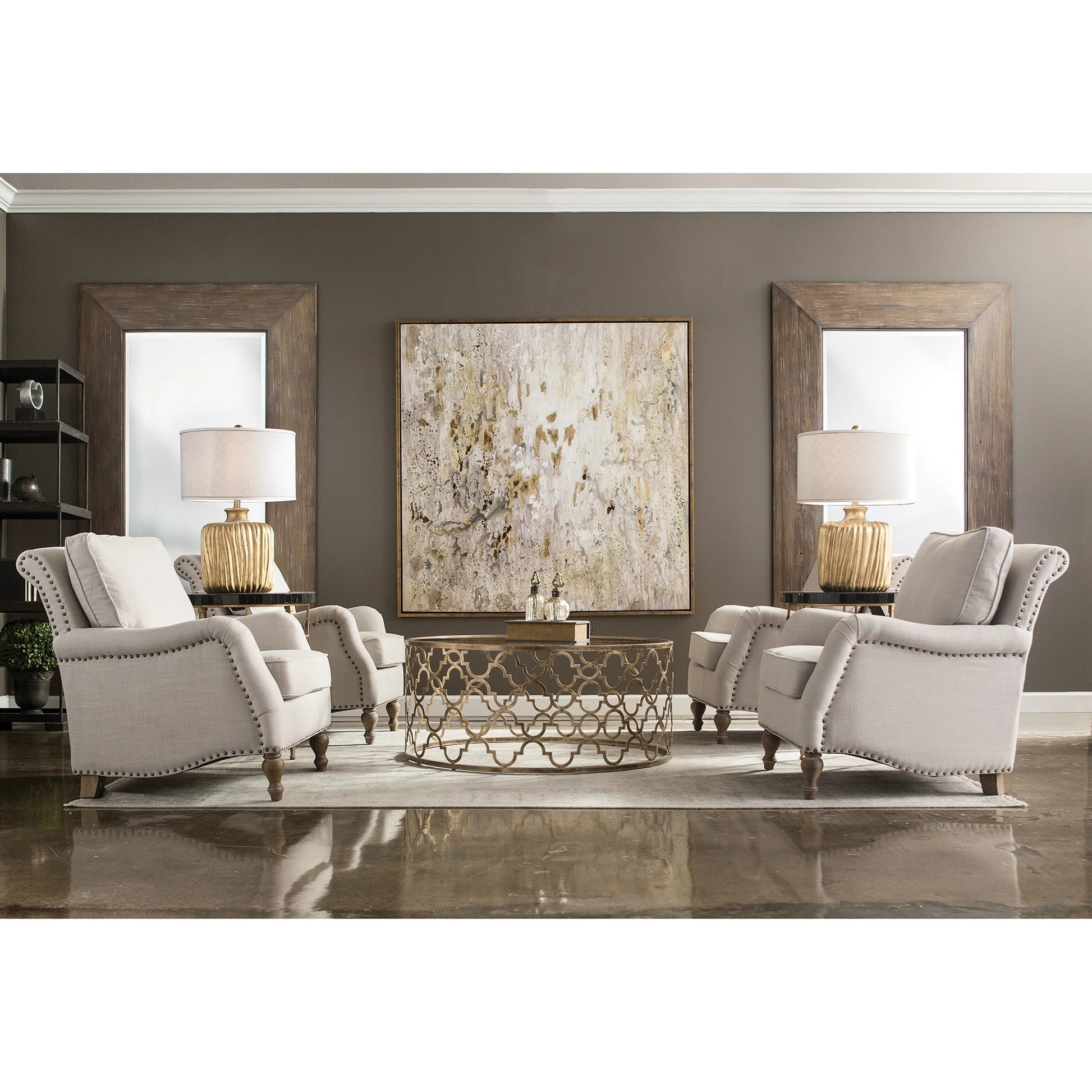 Armstead Armchair by Uttermost in white. Made from rubber wood, fabric, plywood in a cottage & farmhouse style.