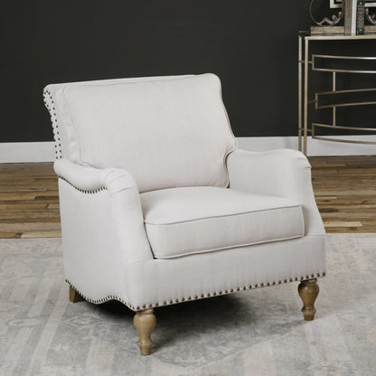 Armstead Armchair by Uttermost in white. Made from rubber wood, fabric, plywood in a cottage & farmhouse style.