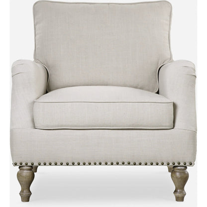 Armstead Armchair by Uttermost in white. Made from rubber wood, fabric, plywood in a cottage & farmhouse style.