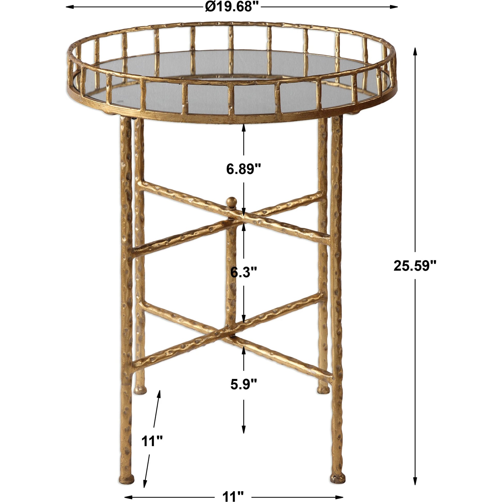 Tilly Accent Table by Uttermost in gold. Made from iron, mdf, mirror in a modern style.