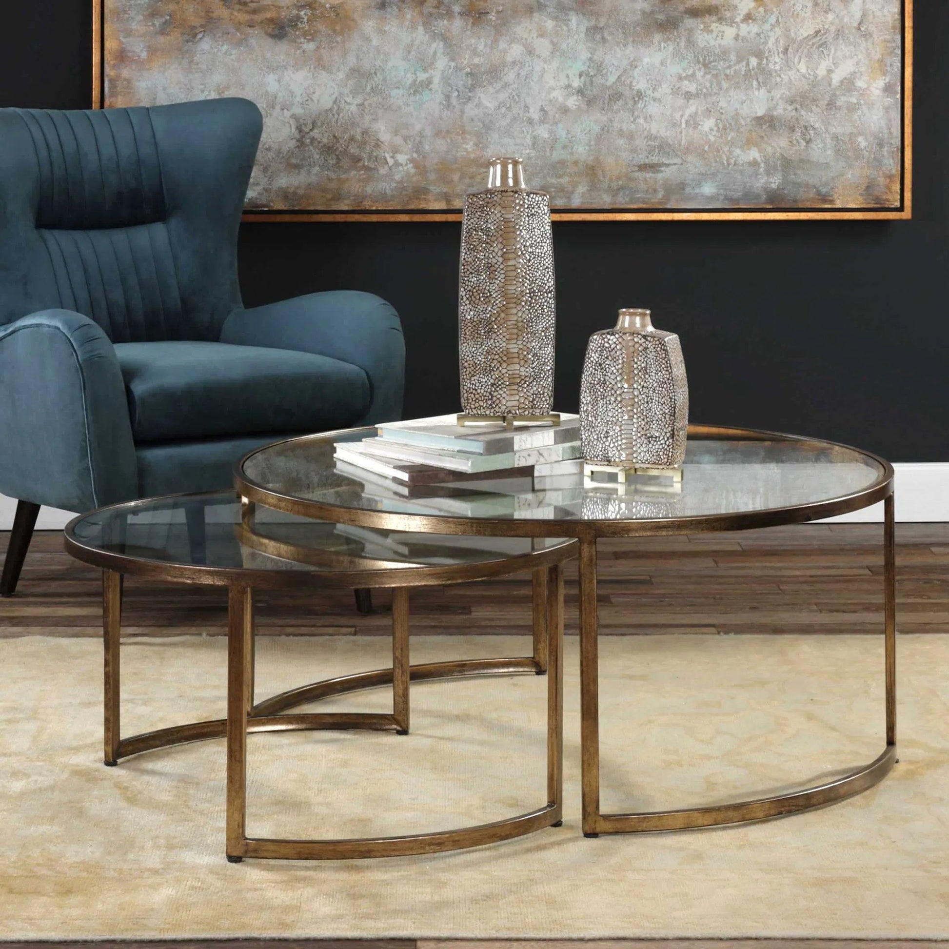 Rhea Nested Coffee Tables (Set of 2) by Uttermost. Made from metal, glass in a modern style.