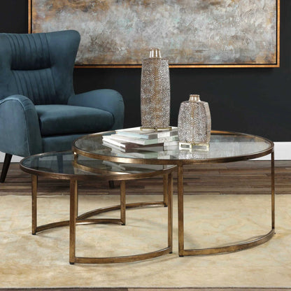 Rhea Nested Coffee Tables (Set of 2) by Uttermost. Made from metal, glass in a modern style.