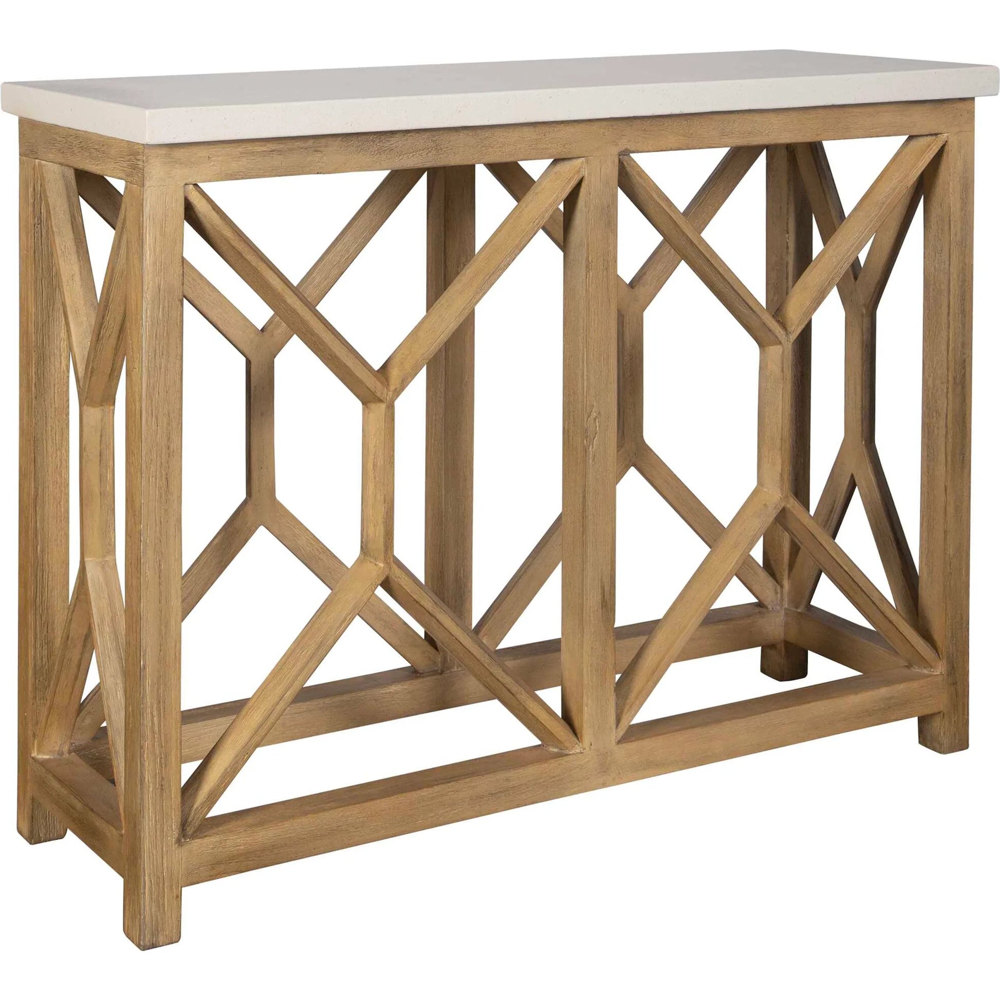 Catali Ivory Stone Console Table by Uttermost. Made from javawood with stone in a cottage & farmhouse style.