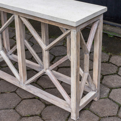 Catali Ivory Stone Console Table by Uttermost. Made from javawood with stone in a cottage & farmhouse style.