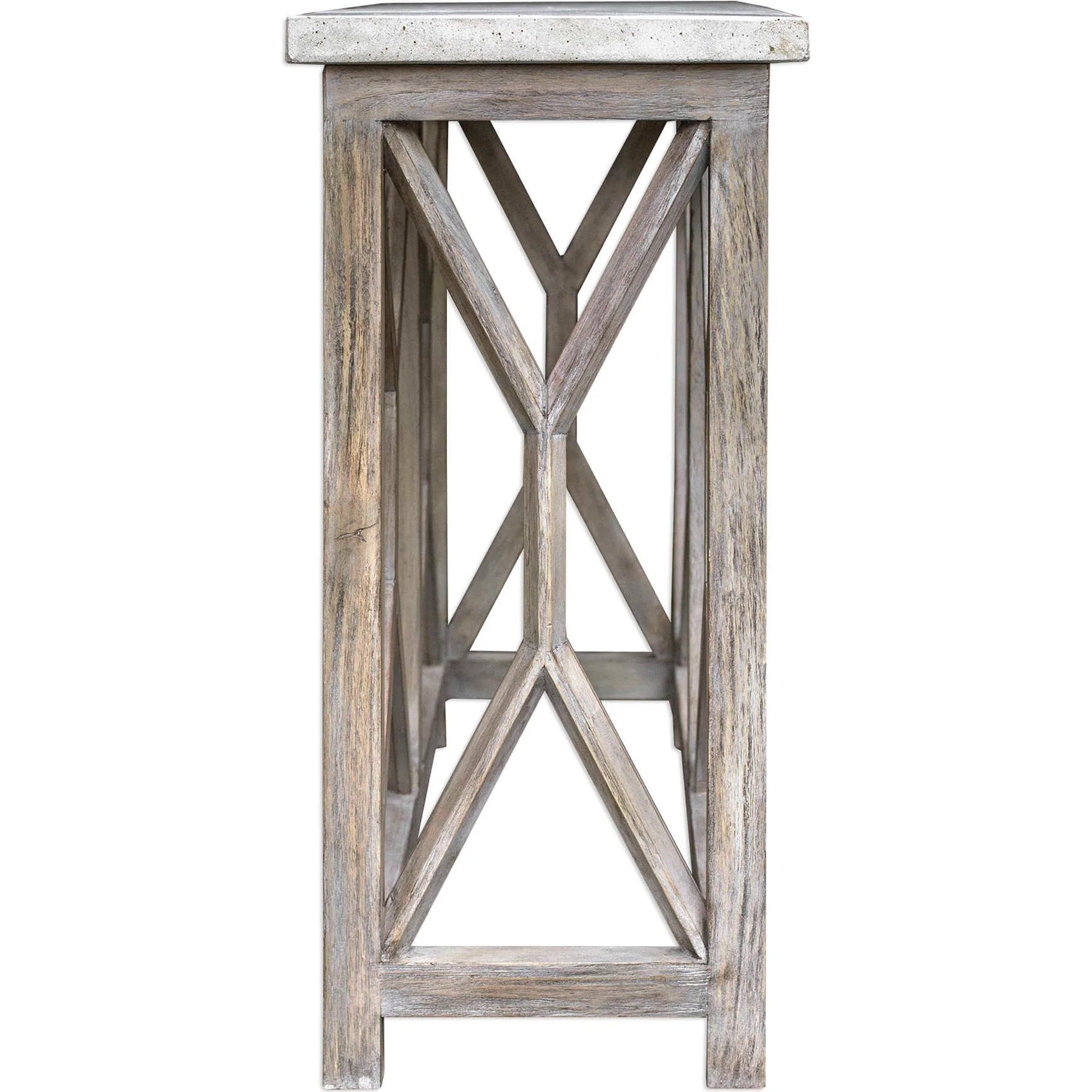 Catali Ivory Stone Console Table by Uttermost. Made from javawood with stone in a cottage & farmhouse style.